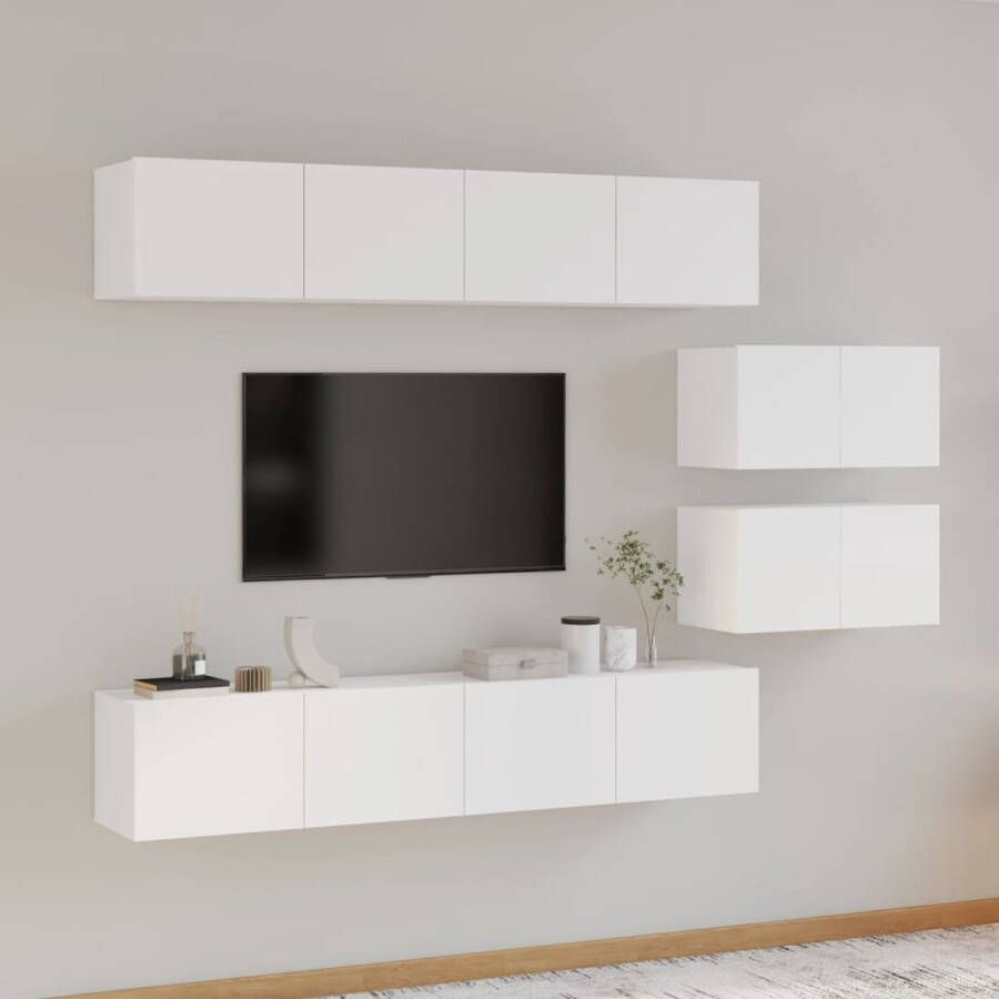 The Living Store TV-meubelset Basic houtbewerking wit 4x80x30x30cm 2x60x30x30cm - Foto 2