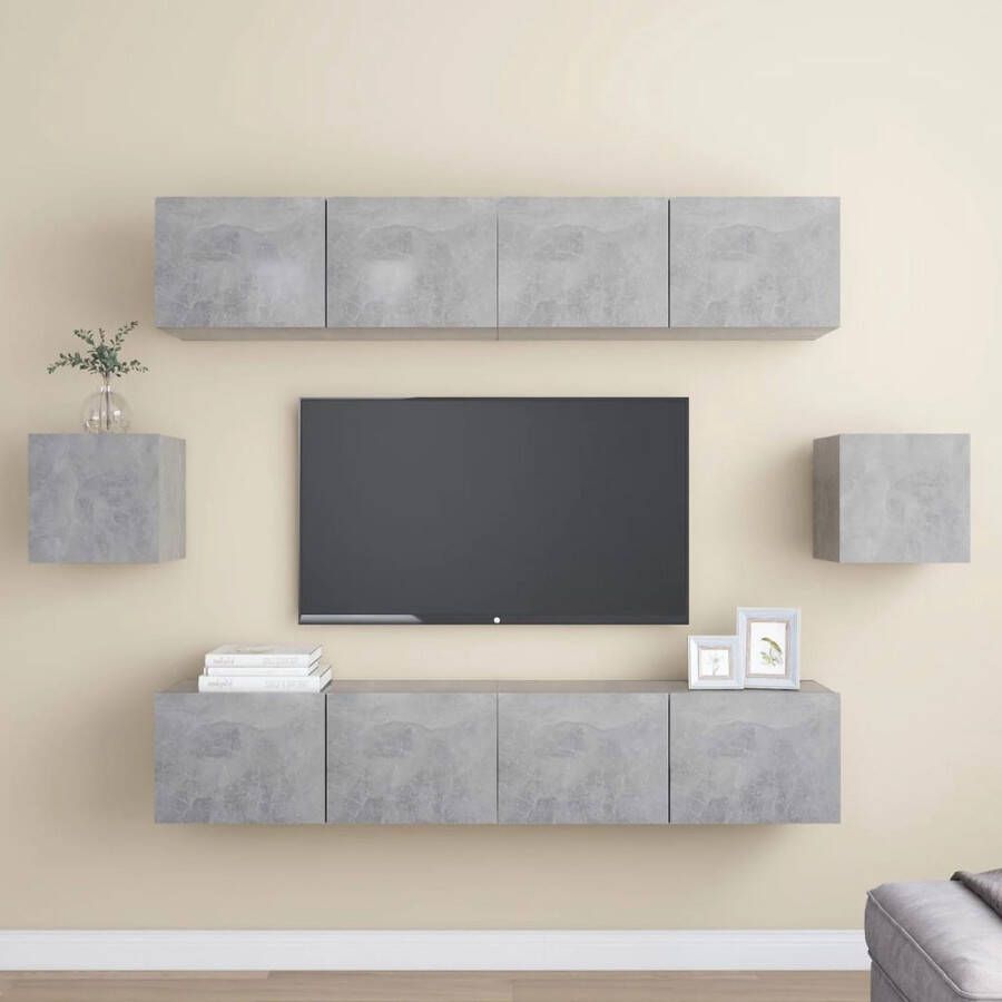 The Living Store TV-meubelset Wandbevestiging Betongrijs 4x 80x30x30cm 2x 30.5x30x30cm - Foto 2