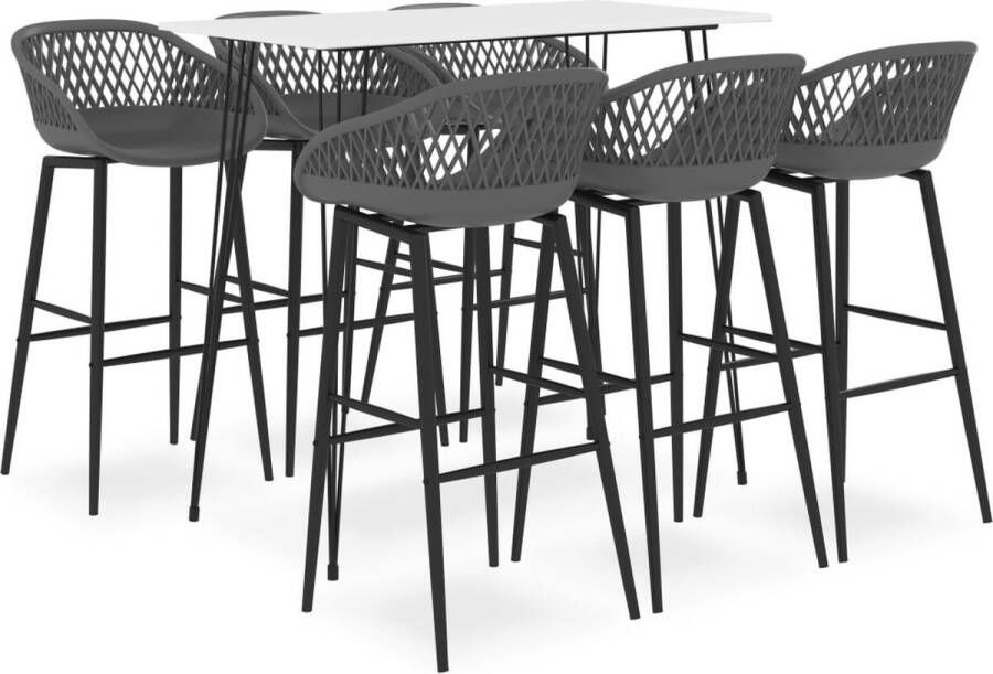 The Living Store 7-delige Barset wit en grijs Set tafel en stoelen