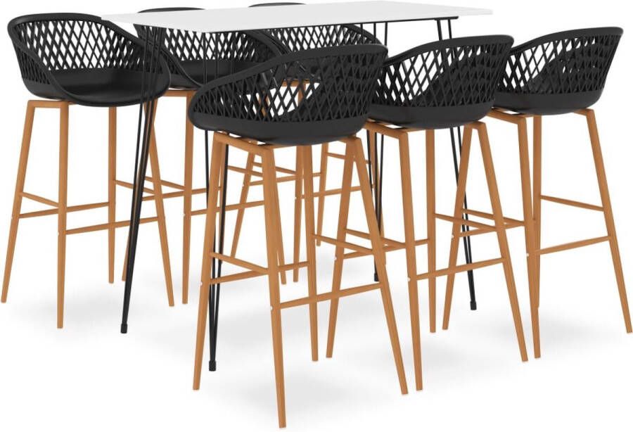 The Living Store Barset Modern Wit MDF Metaal 120x60x105cm Zwart PP Metaal 48x47.5x95.5cm Barset Bartafel Eetkamermeubel Lounge Meubilair Salon Meubilair - Foto 2