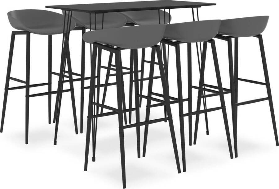 The Living Store 7-delige Barset zwart en grijs Set tafel en stoelen