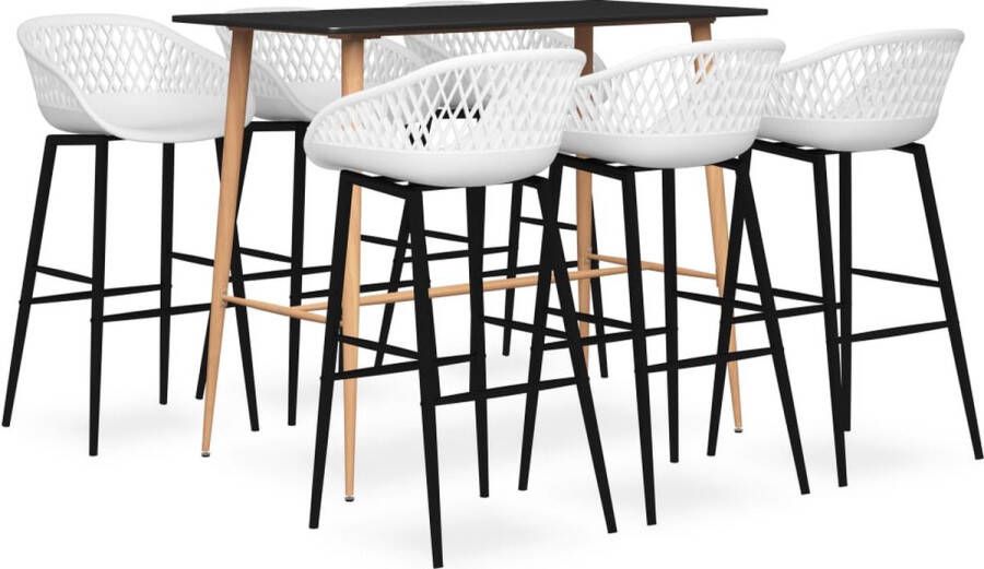 The Living Store 7-delige Barset zwart en wit Set tafel en stoelen