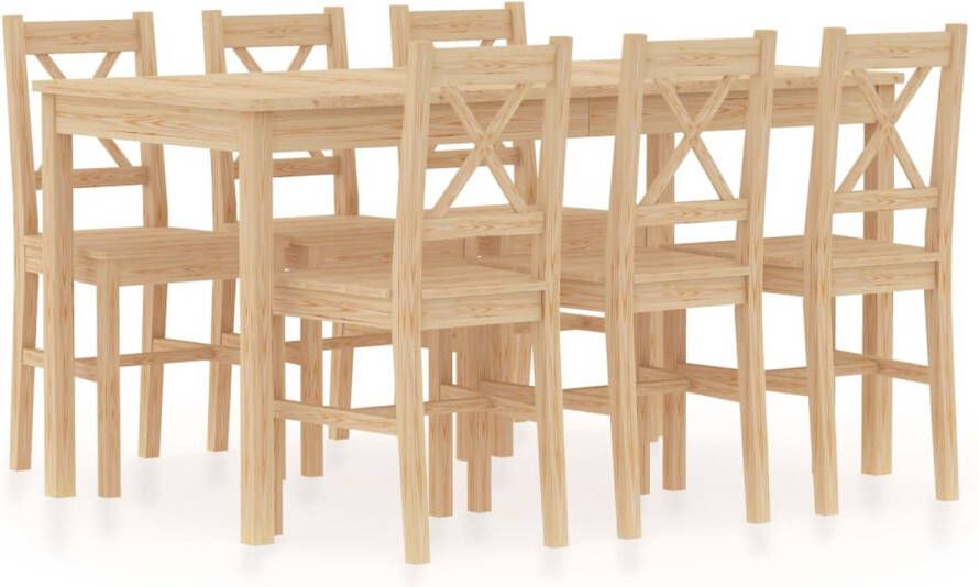 The Living Store Houten eethoek 1 tafel 6 stoelen Naturel grenenhout 140x70x73 cm Stabiel en duurzaam