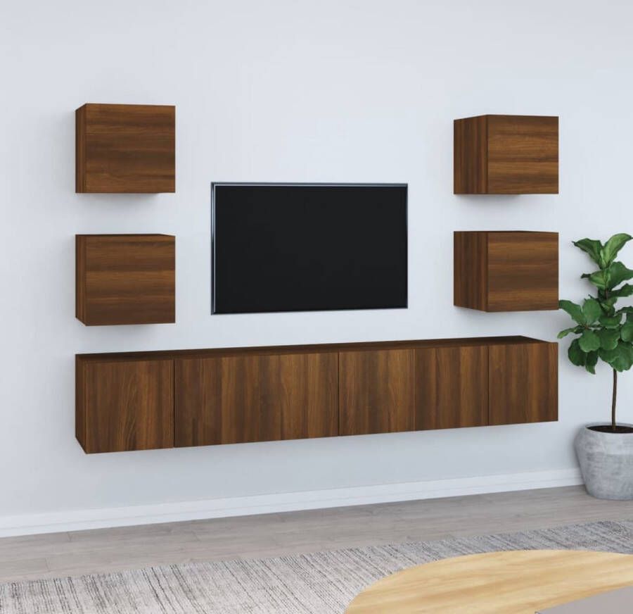 The Living Store 7-delige Tv-meubelset bewerkt hout bruineikenkleurig Kast - Foto 2