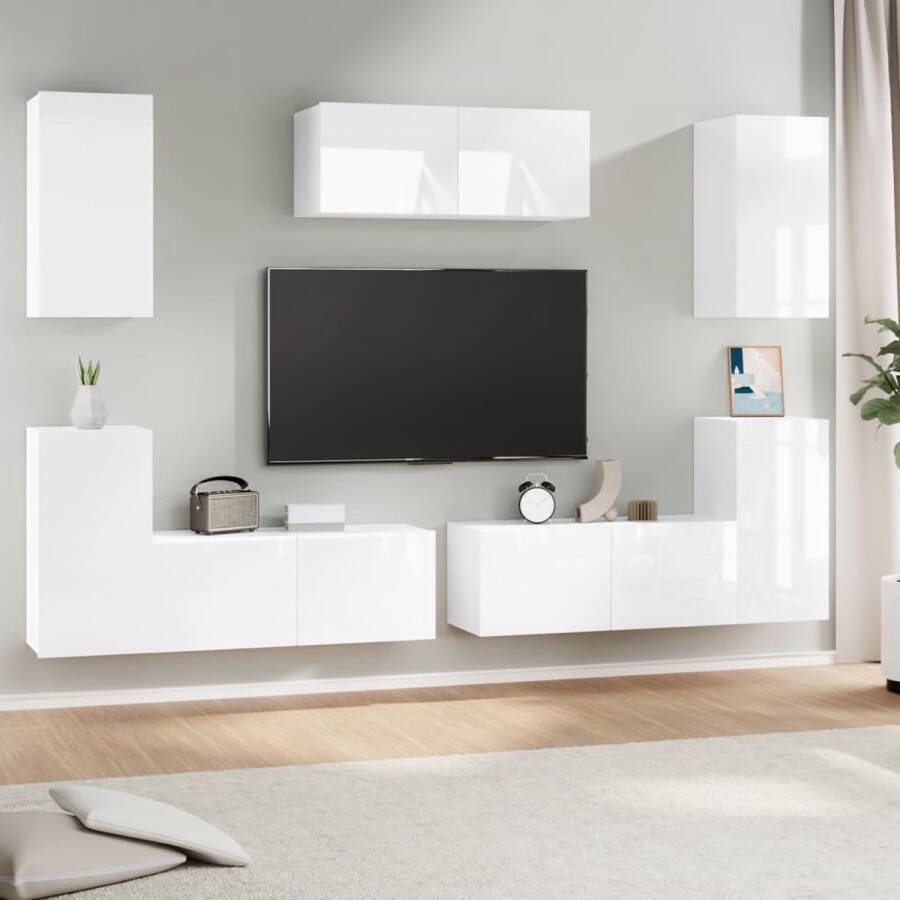 The Living Store Tv-meubelset Hoogglans wit 3x 80x30x30cm + 4x 30.5x30x60cm - Foto 2