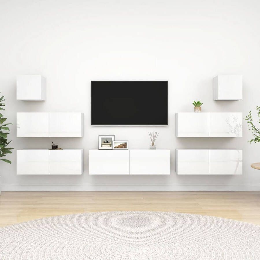 The Living Store Hangende TV-meubelset Spaanplaat Hoogglans wit 4x 80x30x30 cm 1x 100x30x30 cm 2x 30.5x30x30 cm - Foto 2