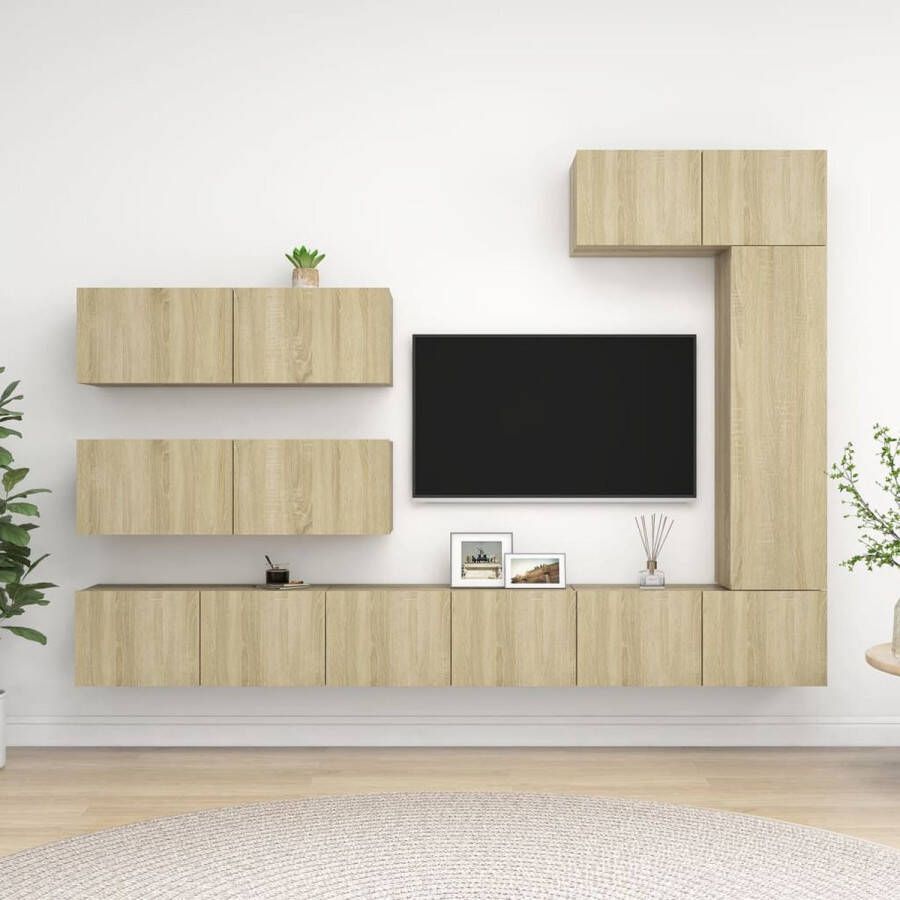 The Living Store Tv-meubelset Hangend Sonoma eiken 80x30x30 30.5x30x110 100x30x30 Spaanplaat - Foto 2