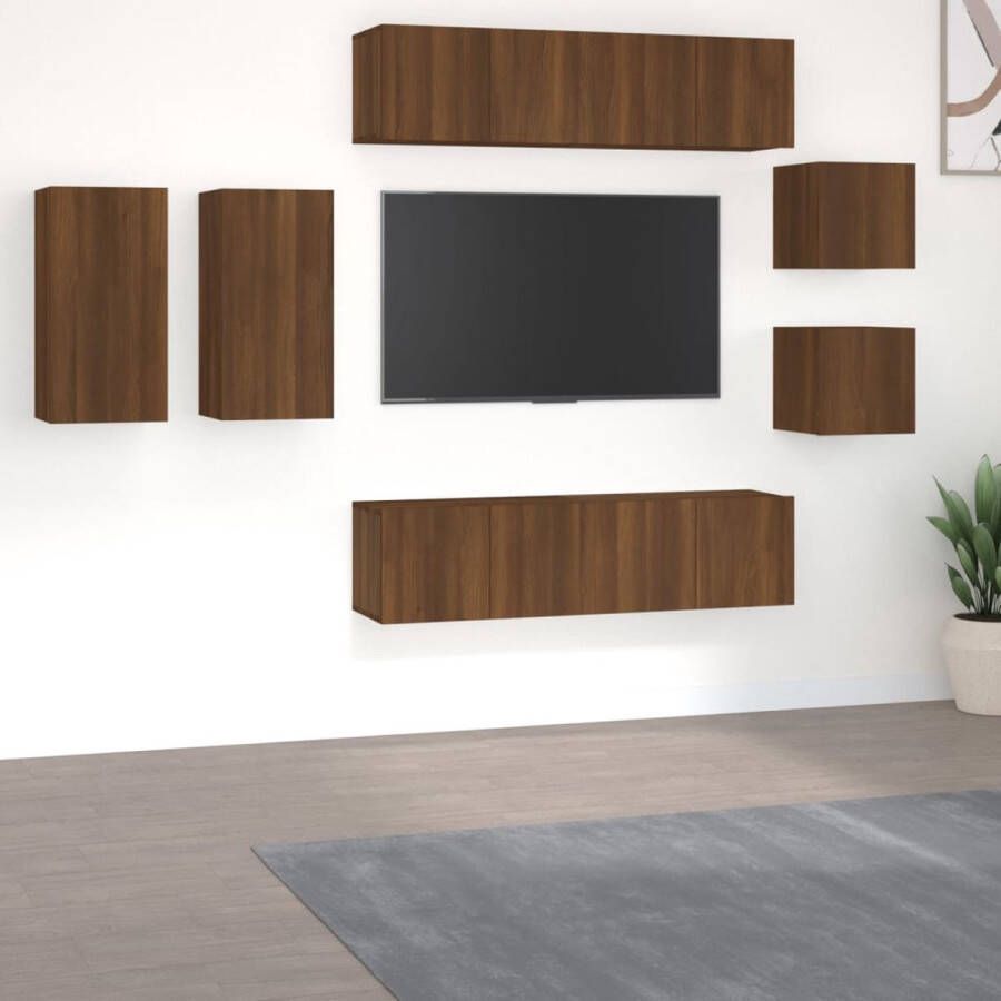 The Living Store Tv-meubelset Bruineiken Groot- 30.5 x 30 x 60 cm Middelgroot- 60 x 30 x 30 cm Klein- 30.5 x 30 x 30 cm - Foto 2