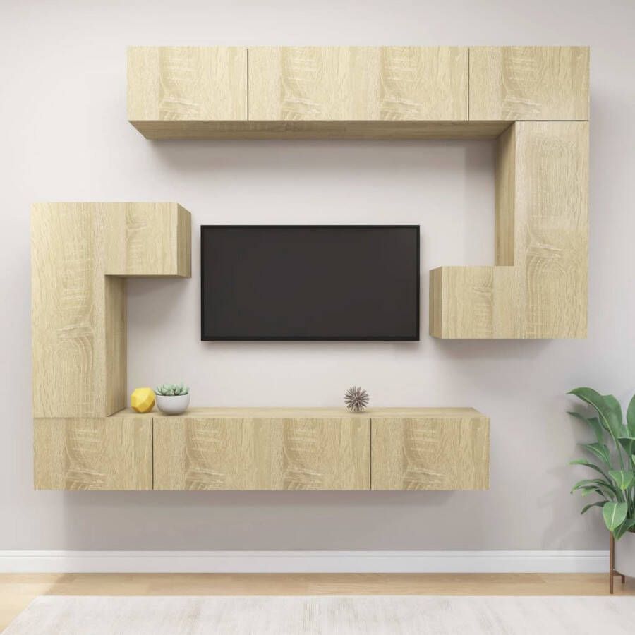 The Living Store 8-delige Tv-meubelset bewerkt hout sonoma eikenkleurig Kast - Foto 2