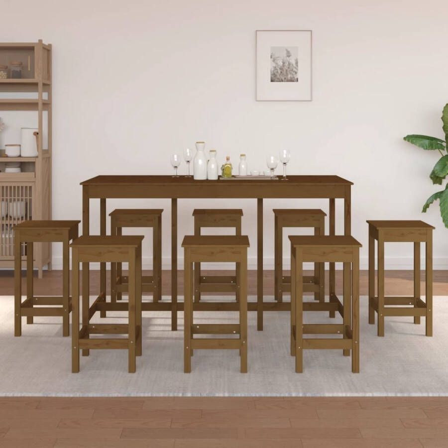 The Living Store 9-delige Barset massief grenenhout honingbruin Set tafel en stoelen