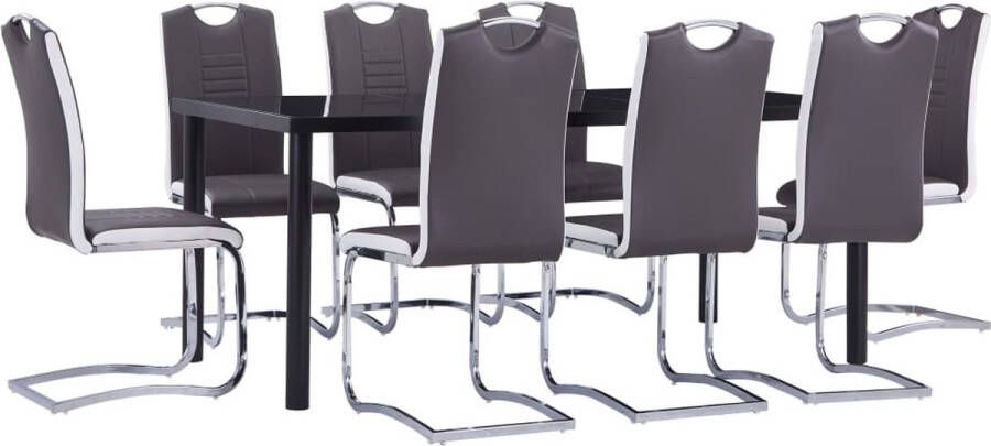 The Living Store Eetset Apollo 180x90cm Gehard glas Zwart 8 tuinstoelen Grijs Eetkamerset Eettafels Dining Chairs Salontafel Tuinset - Foto 2