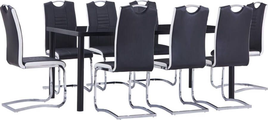 The Living Store Eetset Tafel en 8 Stoelen Zwart 180 x 90 x 75 cm Gehard glas en metaal Kunstleer 42 x 52 x 100 cm Eenvoudig te monteren Eetkamerset Zwarte Eetkamerset Eettafel Eetkamerstoelen Salontafel - Foto 2