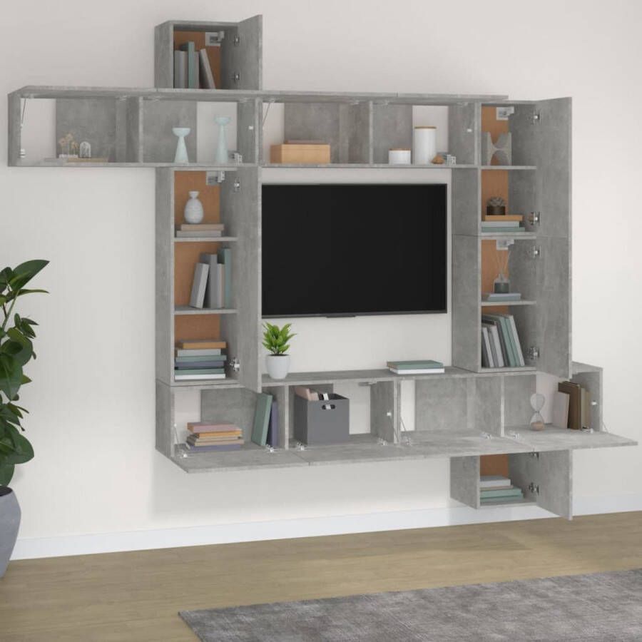 The Living Store TV-meubelset betongrijs modulair 150x30x30 cm bewerkt hout - Foto 2