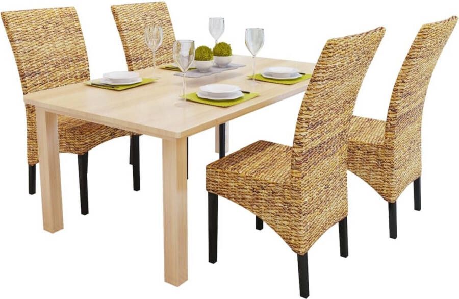 The Living Store Abaca Geweven Stoelen Set van 4 47 x 50 x 97 cm Handgemaakt Bruin - Foto 2