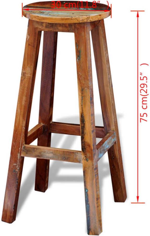 The Living Store Antiek Houten Barkruk 30 x 75 cm Gerecycled Meerkleurig Massief Hout Houten Barkruk Antieke Stoel Industriële Barkruk Retro Barkruk Bruine Barkruk
