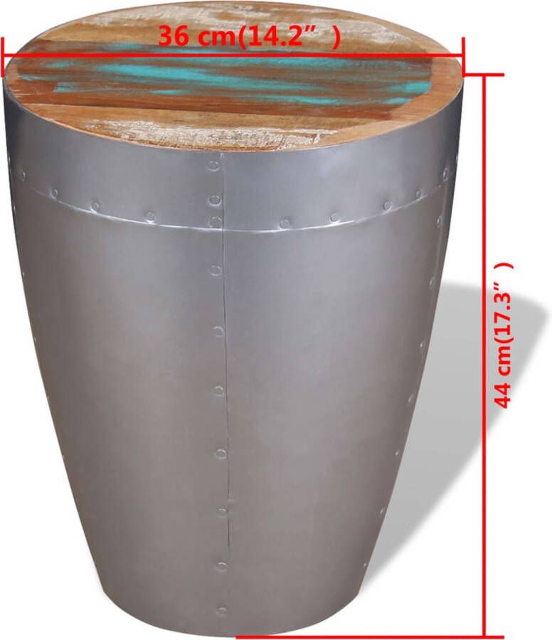 The Living Store Antieke Houten Kruk 36x44 cm Gerecycled Hout Aluminium Basis Bruin Houten Kruk Antiek Krukje Vintage Kruk Industriele Kruk Salontafel