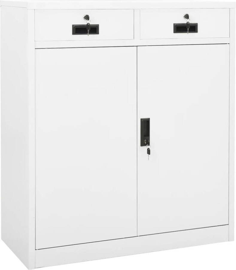 The Living Store Archiefkast 90 x 40 x 102 cm Wit Staal 2 verstelbare schappen 2 lades Draagvermogen 90 kg Archief Kast Kantoor Meubilair Metalen Kast Witte Kast Opslagruimte - Foto 2