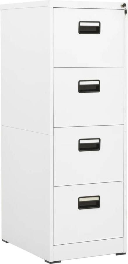 The Living Store Archiefkast Ladekast 4 laden 46x62x133 cm Wit Staal Archiefkast Metalen Kast Staalkast Wit Meubilair Bureauspullen - Foto 2