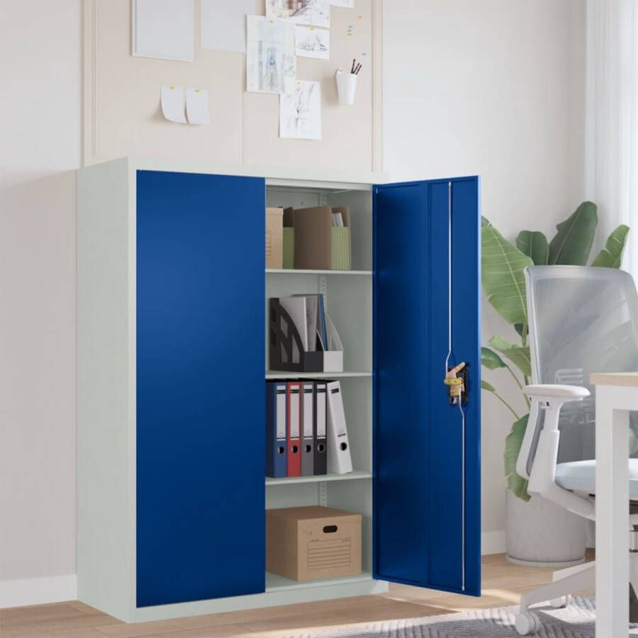 The Living Store Kantoorkast 90x40x140 cm metaal grijs en blauw Kast - Foto 2