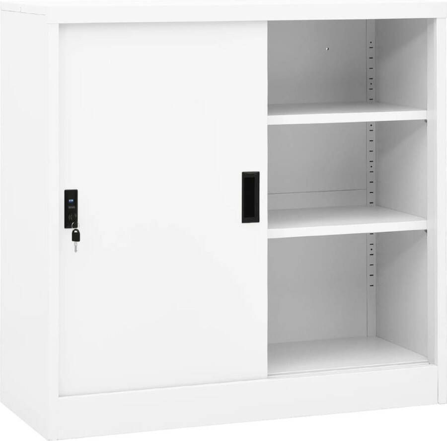 The Living Store Archiefkast Opbergkast van staal 90x40x90cm Schuifdeur 2 verstelbare schappen Wit - Foto 2