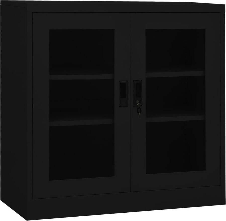 The Living Store Archiefkast Staal 90 x 40 x 90 cm Gehard glas - Foto 2