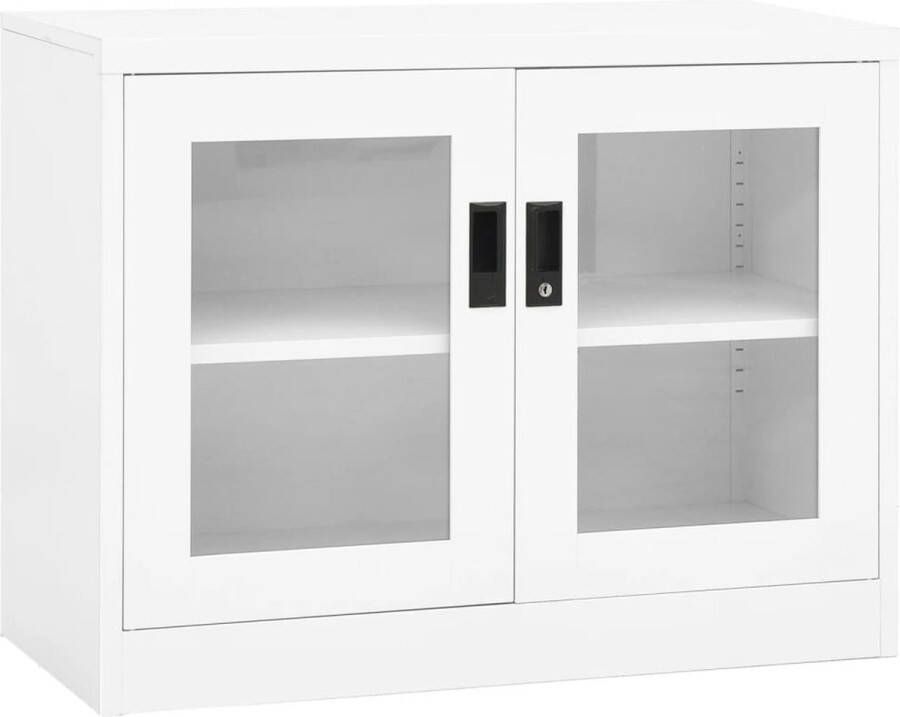 The Living Store Archiefkast Staal en Gehard Glas 90x40x70 cm Wit - Foto 2