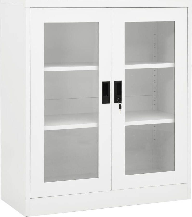 The Living Store Archiefkast Staal Wit 90 x 40 x 105 cm Gehard glas - Foto 2