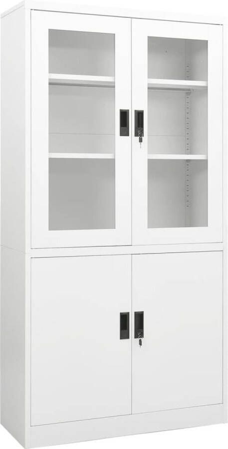 The Living Store Archiefkast Staal Wit 90x40x180 cm Met 4 deuren - Foto 2