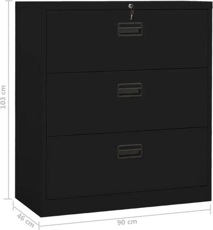 The Living Store Archiefkast Zwart Staal 90 x 46 x 103 cm 3 Lades A4 + Amerikaanse Letter + Legal 135 kg draagvermogen Met slot - Foto 2