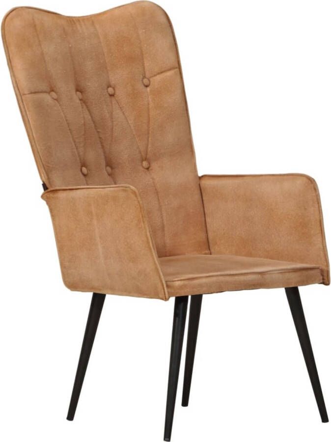 The Living Store Armstoel Fauteuil 55x41x97 Bruin Canvas en IJzer Fauteuil Armstoel Zetel Kanvas Meubilair Bruine Fauteuils - Foto 2