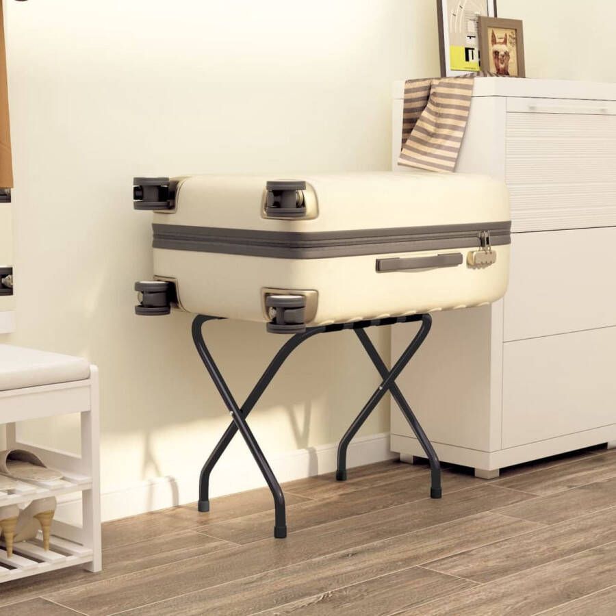 The Living Store Bagagerek met Rugleuning Bagagestandaard van Staal en Nylon 56 x 40 x 49 cm Zwart Bagagerek Hotel Bagagerek Bagagerak Nylon Bagagerek Staal Bagagerek - Foto 2