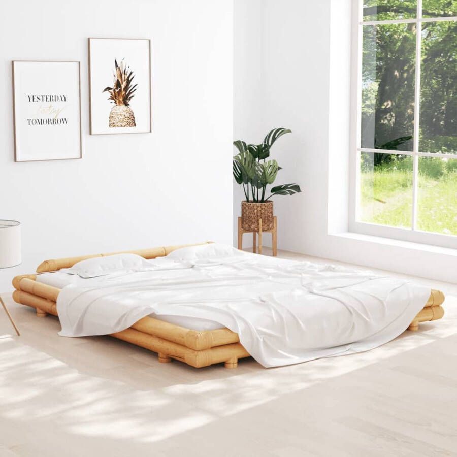 The Living Store Bamboe Bedframe Vintage Rustieke Stijl 220x200x36.5 cm Stevige Lattenbodem