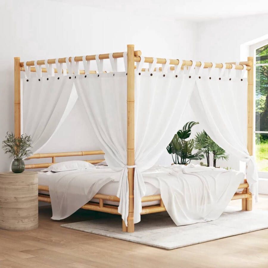 The Living Store Bamboe Hemelbed 220 x 220 x 200 cm Inclusief lattenbodem Geschikt voor 200 x 200 cm matras Rustiek design