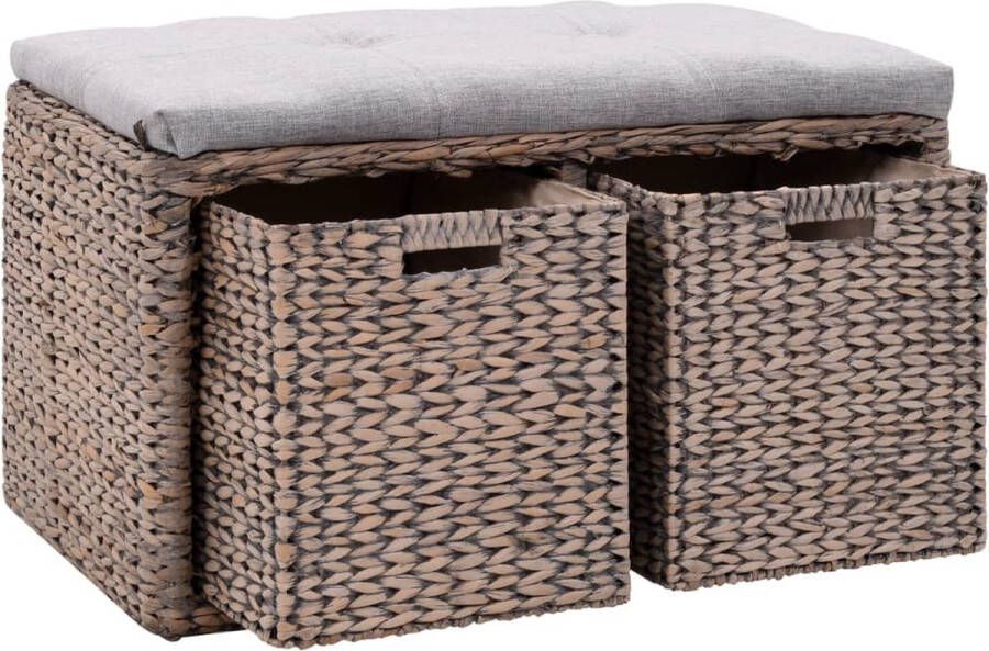 The Living Store Bank Zeegras Met Manden 71 x 40 x 42 cm Grijs Kussen Geen Montage - Foto 2