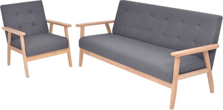 The Living Store Bankenset Donkergrijs Houten frame Polyester stof Eenvoudig te monteren - Foto 2