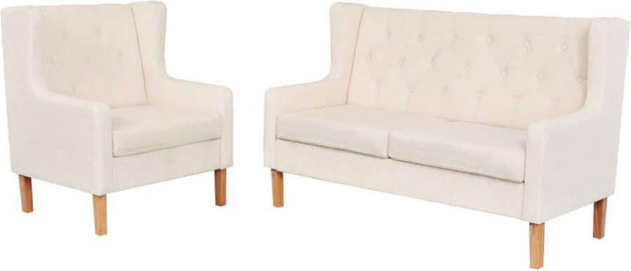 The Living Store Bankenset Fauteuil en 2-zitsbank Crèmewit Houten frame Polyester 100% - Foto 2