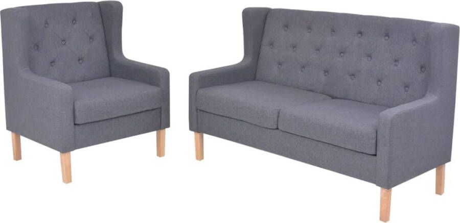 The Living Store Bankenset Comfort 2-zitsbank en fauteuil grijs massief houten frame polyesterstof - Foto 2