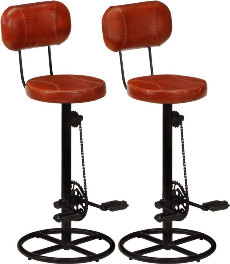 The Living Store Barkruk Barkrukken 44 x 44 x 109 cm Echt geitenleer Zwart bruin Barkrukken Lederen Barkrukken Vintage Barkrukken Industrieel Meubilair Bruine Barkrukken - Foto 2