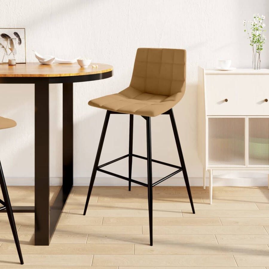 The Living Store Barkruk Fluweel Bruin 46.5x52x92 cm Trendy en stevig design Optimaal zitcomfort - Foto 2