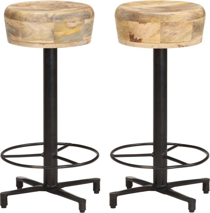 The Living Store Barkruk Massief mangohout 40 x 66 cm Gepoedercoat ijzer Barstoel Barkruk Mangohout Bruine Stoel Eetkamerstoelen - Foto 2