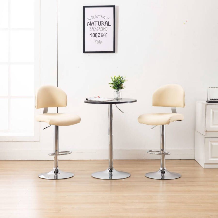 The Living Store Barkruk 43 x 47 x (98 119) cm crème kunstleren bekleding Barstoel Barkruk Keukenstoelen Eetkamerstoelen Lounge Stoel - Foto 2