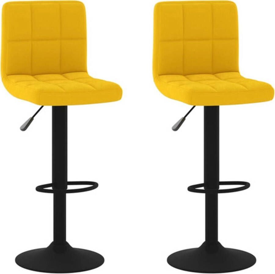 The Living Store Barkrukken Fluweel Mosterdgeel Verstelbaar 40 x 47 x (90 111) cm Stalen Basis 360 Graden Draaibaar Barstoel Barkruk Stoel Lounge Stoel Comfortabele Stoel