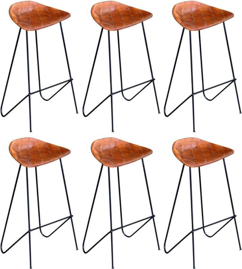 The Living Store Barkrukken Leren Set van 6 Bruin Zwart 42x45x86cm Barstoollen Lederen Barkrukken Bruine Barkrukken Zwarte Barkrukken Industrieel Meubilair - Foto 3