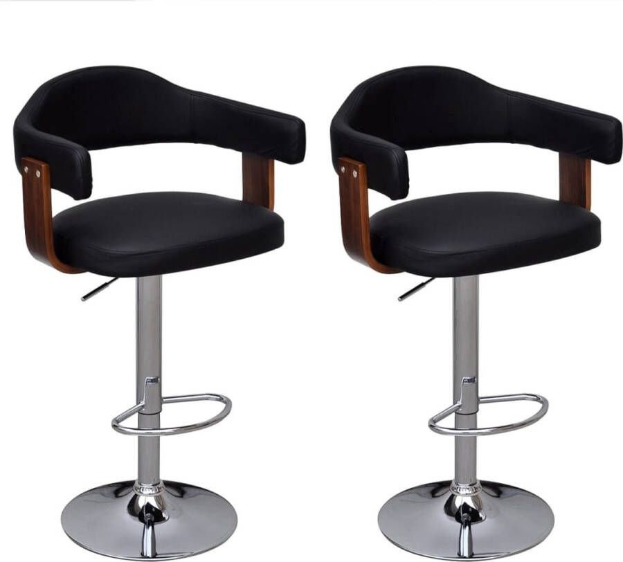 The Living Store Barkrukken Set van 2 Walnotenhout en verchroomd ijzer 56.5 x 57.5 x (89 111) cm Zwart en bruin 110 kg Barstoelen Barkrukken Houten Stoelen Zwarte Stoelen Bruine Stoelen - Foto 3