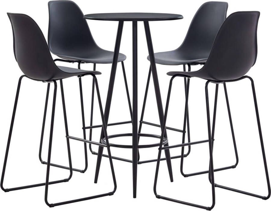 The Living Store Barset Bistro Zwart á 60 x 107.5 cm MDF Staal 4x 48 x 57 x 112.5 cm Kunststof zitting Bar Set Bistro Set Eetkamerset Zwarte Barset Bartafel - Foto 2