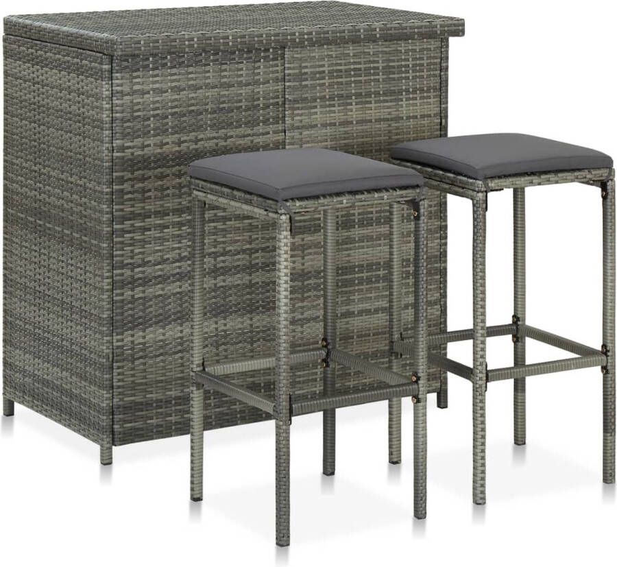 The Living Store Barset Grijs PE-rattan en staal 102 x 60 x 105 cm Incl 2 barkrukken en kussens Barset Bistroset Buitentijd Lounge Set Tuinset - Foto 2