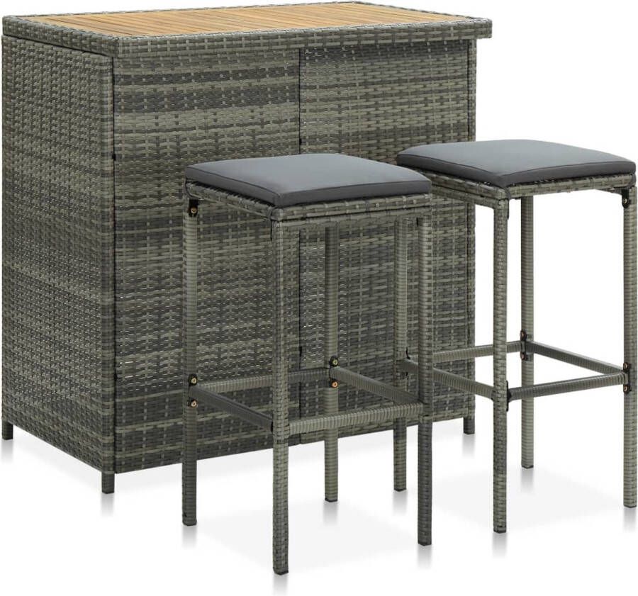 The Living Store Barset Grijs PE-rattan staal massief acaciahout 102x60x105cm Incl kussens Barset Bistroset Buitensete Lounge Set Tuinset - Foto 2