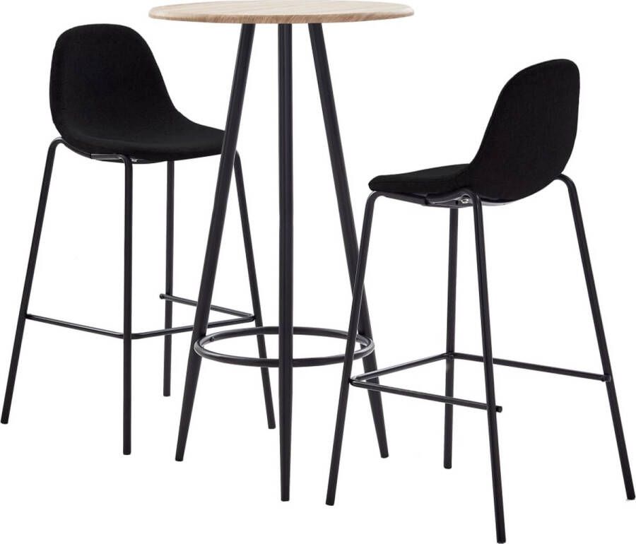 The Living Store Barset Inclusief Bartafel en 2 Barstoelen Eiken 60 x 107.5 cm Zwart 51 x 49 x 99 cm Polyester 100%