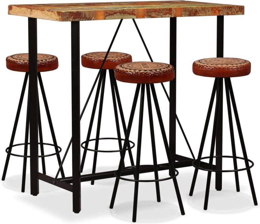 The Living Store IndustriÃle Bartafelset 120 x 60 x 107 cm Massief gerecycled hout en staal Incl 4 barkrukken Bartafel Industriële Meubels Houten Bartafel Vintage Bartafel Eetkamerstoel - Foto 3