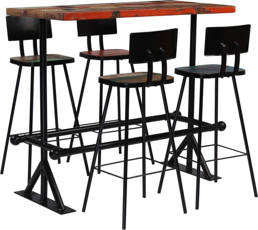 The Living Store Barset Massief gerecycled hout Industriële stijl 120x60x107cm 4 barstoelen